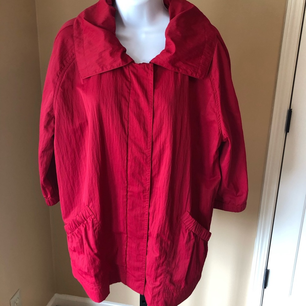 Chicos Red Bracelet Sleeve Puffed Collar Jacket
